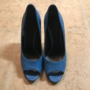 Blue Gucci Peep Toe Heels